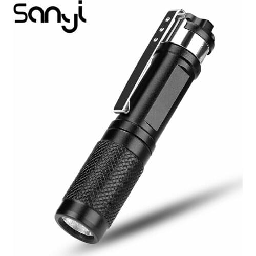 Sanyi LED XPE Flashlight Mini Working Light No Switch Button Torch Lanterna with Clip High-Brightness Flashlamp for Camping