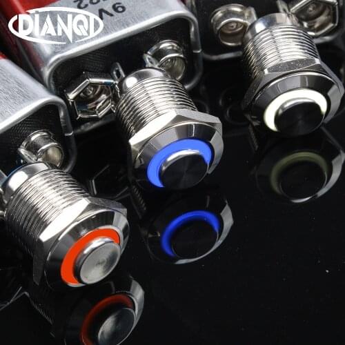 Free shipping LED 12mm metal brass push button switches ring illumination high round switch momentary 1NO pin terminal 12GTHX.F