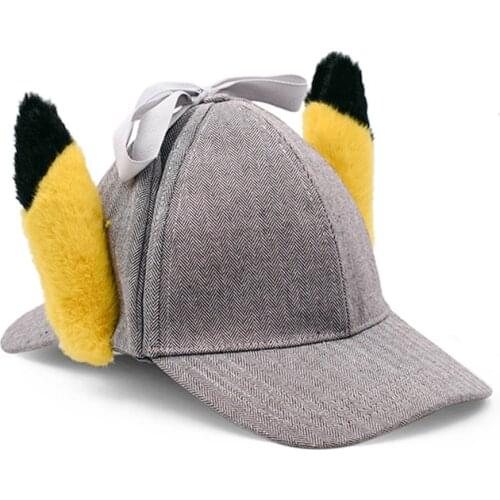 Takara Pokemon Figure Doll Toys Movie Detective Pikachu Cosplay Pikachu Hat Plush Animated Adult Costume Baseball Hat Gift