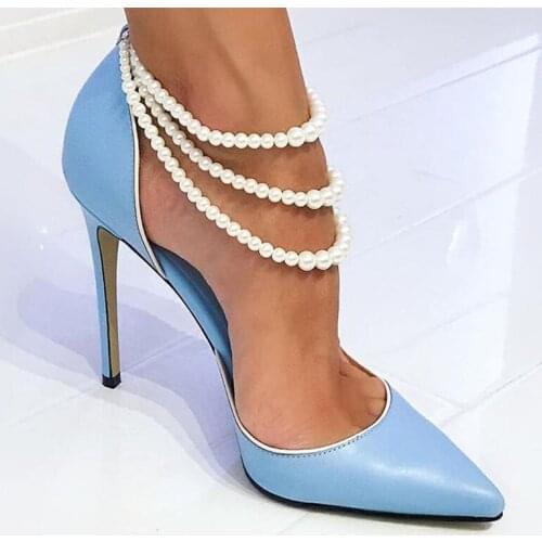 Pearl D'Orsay&Two-Piece Women Lady Pumps Ankle Strap Super High Thin Heel Pointed Toe Office&Career Mature Adult Large Size 5 15