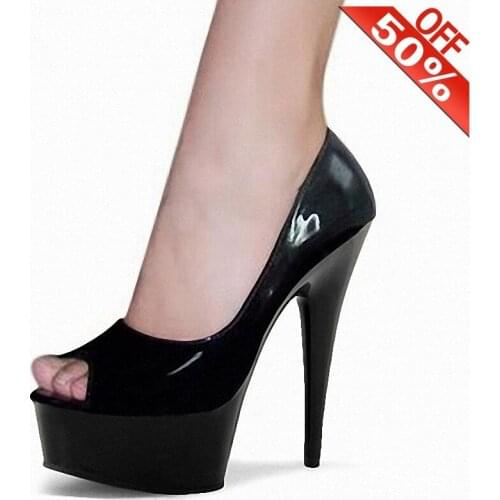 Sexy Peep toe Shallow Patent leather Big Size Pumps 15cm High heeled shoes 6 inches Fetish Trend Novelty Cross dressing Female