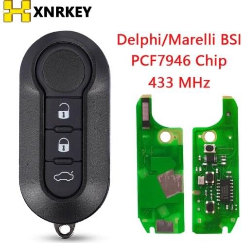 XNRKEY 3 Button Remote Flip Car Key 433Mhz For Fiat 500 Grande Punto Doblo Qubo 2006 2007 2013 Delphi BSI With PCF7946 Chip