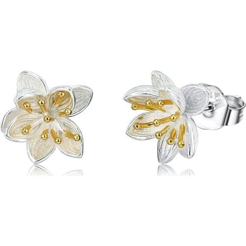 ZEMIOR Flower Shape Stud Earring S925 Sterling Silver Petal Gold Plated Stamen Earrings Send Girlfriend Gifts Life Fine Jewelry