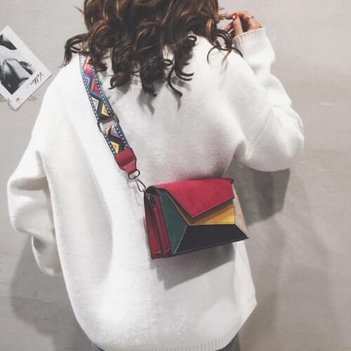 Fashion Patchwork Colors Bags for Women Shoulder Crossbody Bag Frosted PU Leather Womens Handbags Colors Wide Strap Bags
