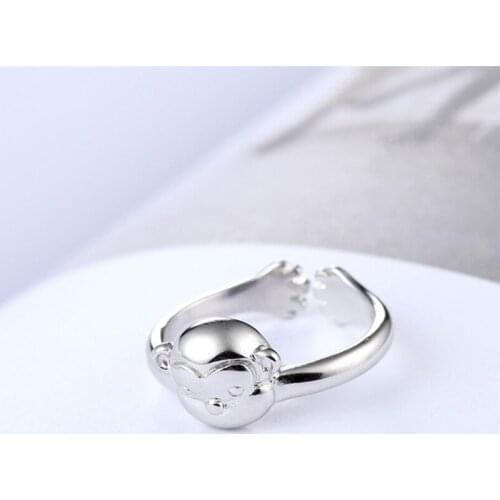 Sole Memory Cute Monkey Animal Sweet Fresh Personality 925 Sterling Silver Female Resizable Opening Rings SRI384