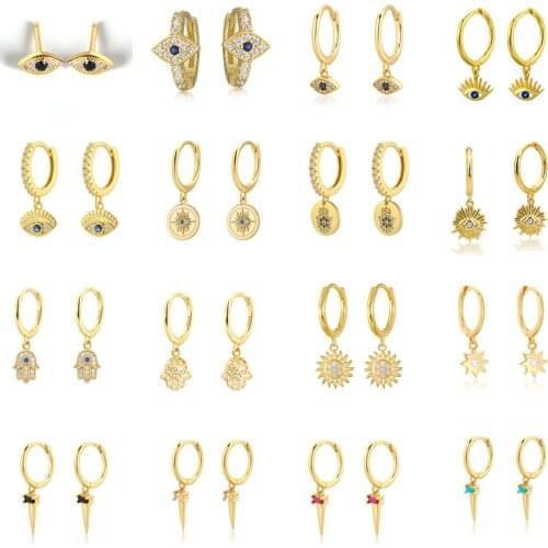 Silver Gold Color Pendientes Mini Blue Zircon Evil Eyes Earring Pendant Small Stud Earrings for Women Femme Hoop Earring 2021