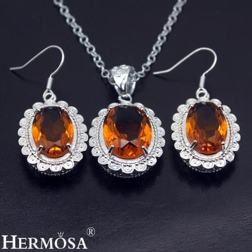 Big Promotion Honey Topazz Sweetie Oval Shape 925 Sterling Silver Earrings Pendant Necklace for women NY819 Fashion Party Gift