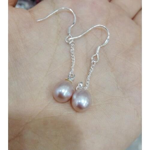 Women Jewelry Earring 8-10mm Bright light purple Oval round Pear chain dangle hook Earring natural freshwater pearl
