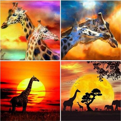 Giraffe Cross Stitch Diamond Embroidery Diamond Paintings Animals Rhinestone Mosaic Sunset Full Drill Square For Home Decoration