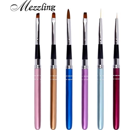 New 1Pcs Metal Handle Drawing Nail Art Brush UV Gel Polish 3d Painting Pen Liner Flat Nails Tips Brushes For Manicure Tools
