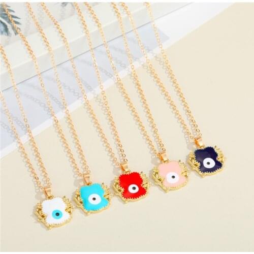 1Pcs Animal Plant Evil Eye Necklace Fashion Unique Panda Bamboo Turkish Eye Enamel Geometric Pendant Clavicle Chain Jewelry