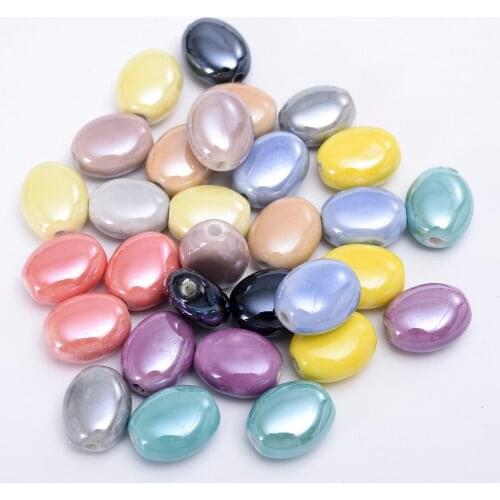 10/30/50pcs 14x12mm Colorful Ceramic Beads Candy Color Oval Spacer Blingbling Beads for Jewelry Making Bracelet Necklace DIY