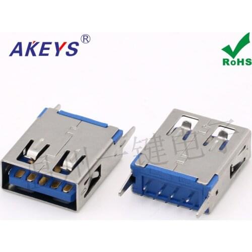 10pcs USB 180 degree 15.0mm straight foot endless flat mouth High speed blue rubber 9 pin female socket