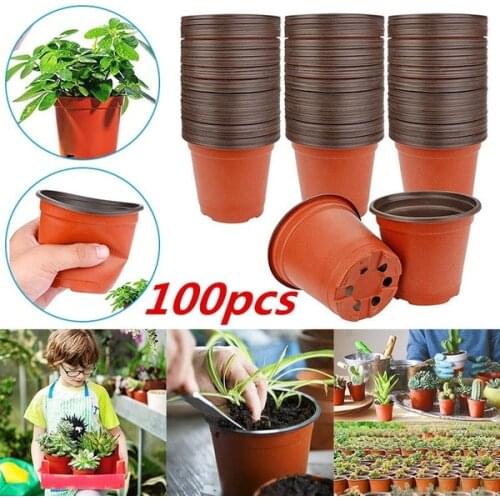 100Pcs 90mmx80mm Plastic Nursery Pot Seedlings Flower Plant Container Garden Seed