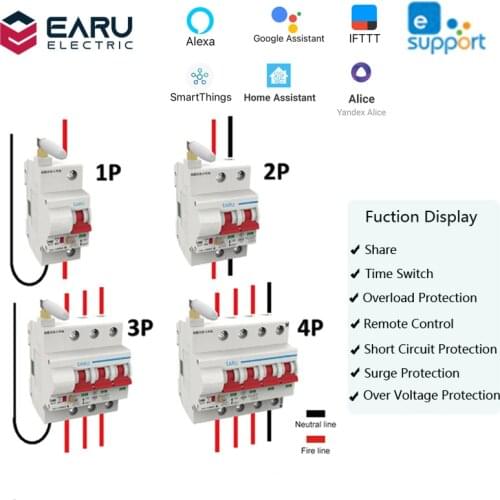 1P 2P 3P 4P 10A-125A Wireless Smart WIFI Circuit Breaker Timer eWelink APP Vioce Remote Control Switch Amazon Alexa Google Home