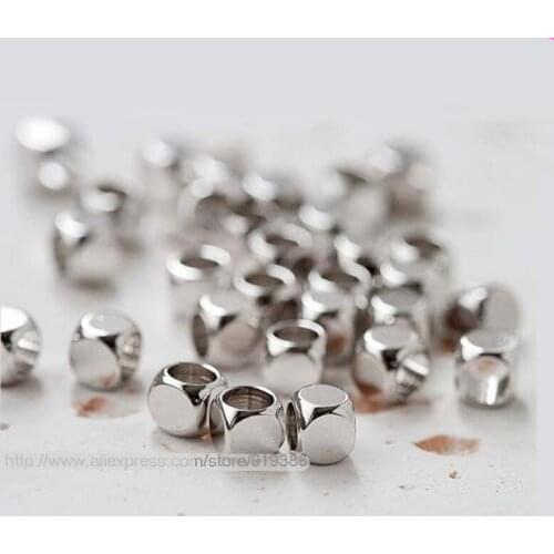 200Pcs/Set 3MM Wholesale Silvery Square Copper Metal Big Hole Loose Beads Nugget Spacer Beads For Jewelry Making Diy Material