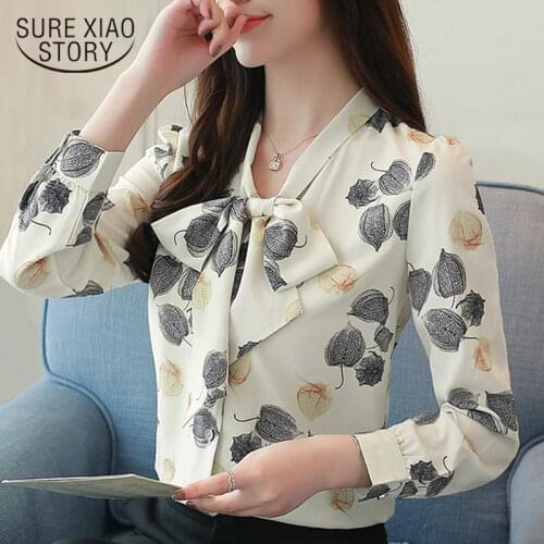 2021 New arrived women blouse OL style bow tie shirt in autumn fashion stand collar women top long sleeved slim fit blusa1059 40