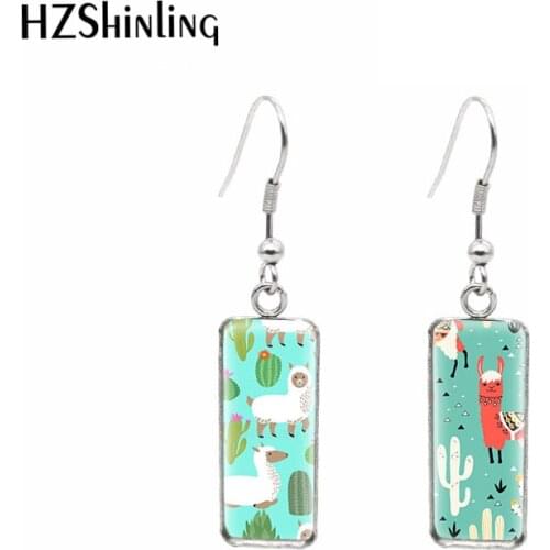 2020 New Fashion Alpaca Cartoon Alpaca Square Fish Hook Earrings Glass Handmade Crafts Jewelry