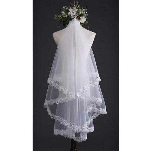 2021 Hot Sale White Bridal Wedding Veils Applique Edge Bridal Wedding Veils Wedding Accessory On Sale