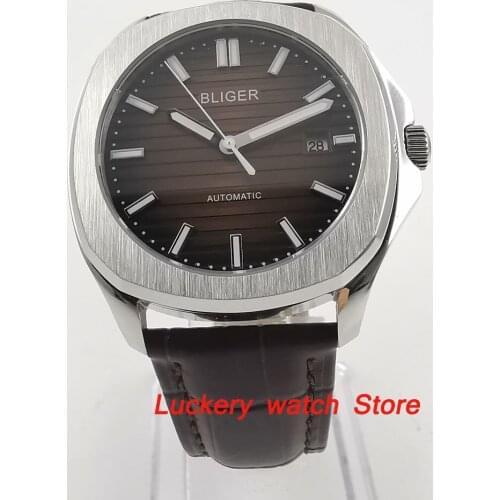 39mm Bliger brown dial luminous mens watch saphire glass Automatic mens watch-BA114