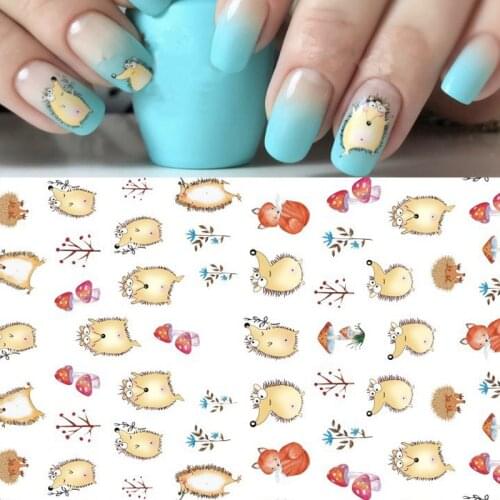 1pcs Animal 3d Nail Decals Tattoo Hedgehog Bird Cockroach Pattern Self-Adhesive Cute insect Design Manicure Nail Stickers 2020