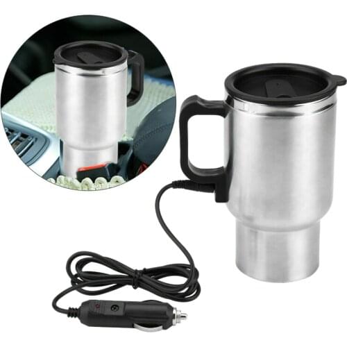 500ml 12V Car Based Heating Stainless Steel Electric Cup Kettle Camping Travel Trip Coffee Tea Water Heated Mug Boiling