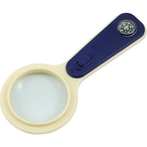 5 times 50mm plastic magnifying glass with compass, handheld led reading optical glass lens enlargement lens