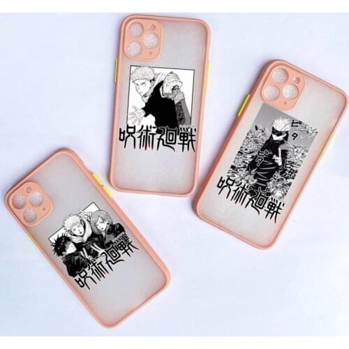 Jujutsu Kaisen Anime Phone Cases For iphone 12 11 Pro Max Mini XS 8 7 Plus X SE 2020 XR Light pink Matte Transparent Cover