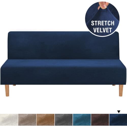 Velvet Plush Futon Cover Armless Sofa Covers Sofa Bed Cover Stretch Futon Couch Slipcover Furniture Thicken Protector Soft Cozy