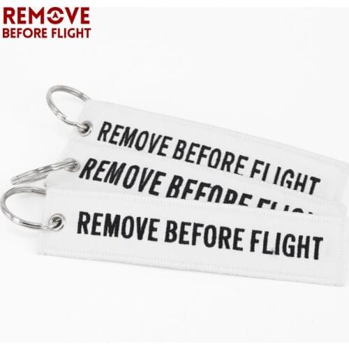 White Embroidery Keychain Llavero portachiavi Remove Before Flight 10 PCS jewelry Keyfob Motorcycle Key Rings For Christmas Gift