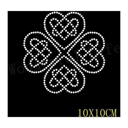 Free shipping four heart around design hotfix Rhinestone Iron On Heat Transfer Hot Fix Bling