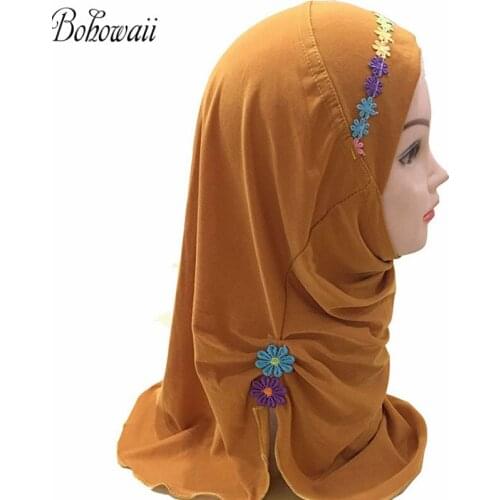 BOHOWAII Muslim Fashion Hijabs Scarf for Kids 2-7years Girls Beautiful Head Scarves Arab Malaysia Bonnet Hijab Ready Hidjab