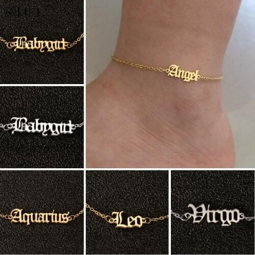 Pulsera Stainless Steel Angel Ankle Bracelet Punk English Letter Charm Anklets Women Summer Beach Jewelry Babygirl Mother Gift