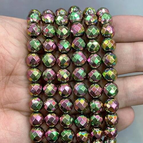 Natural Stone Beads Faceted Green Pink Hematite Loose Beads For Jewelry Making DIY Bracelet Charms Ear Studs 15'' 2/3/4/6/8/10mm