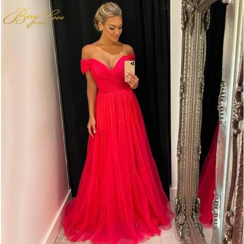 Berylove A line Long Prom Dresses Sweetheart Tulle Party Dress Tiered Sweep Train Evening Dress Party Dresses vestidos de noche