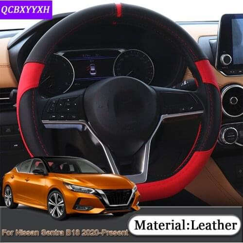 For Nissan Sentra B18 2020-Present Car Styling Leather Car Steering Wheel Cover Car Steering-wheel Hubs Interior Car Accessories