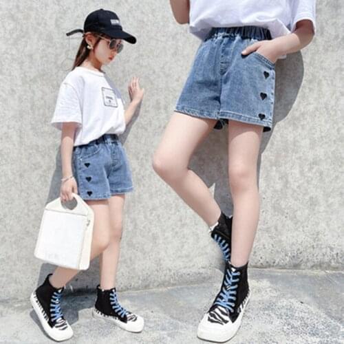 2021 New Jeans Girl Heart Pattern Girls Jeans Casual Style Jeans Kids Summer Childrens Clothing 6 8 10 12 14