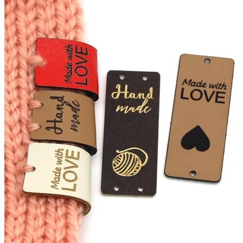 20/50Pcs Made With Love PU Leather Labels Handmade Tags For Clothes Hand Made Sewing Knitting Label Gift/Bag Decoration 5x2CM