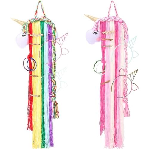 INS Unicorn Head Wall Decoration Rainbow Macrame Unicorn Children Hairclip Hair Storage with Wall-Mounted Home Decor Dropship