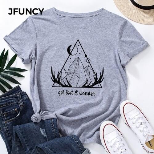 JFUNCY Plus Size 5XL Women T Shirts Summer Short Sleeve Cotton T-Shirt Print Female Tops Oversize Woman Casual Tshirt