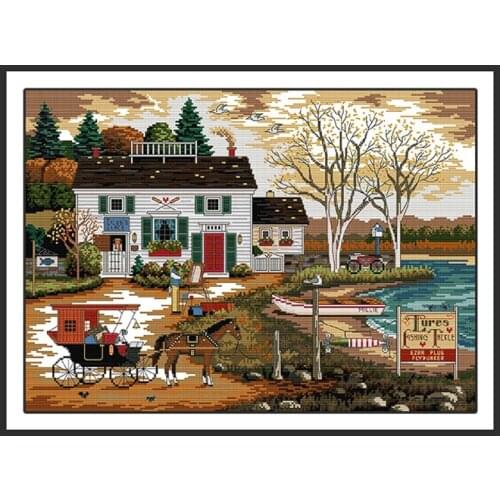 Living By The Water Printed Paintings Joy Sunday Cross Stitch Kit 14ct 11ct Counted Handmade Embroidery Kit Cross Needlework Set
