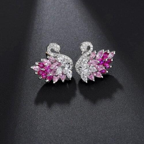 DIY Set AAA Zircon Fashion White Copper S925 Silver Needle Cute Color Swan Stud Earrings YMS Earrings For Women 2020 Trend
