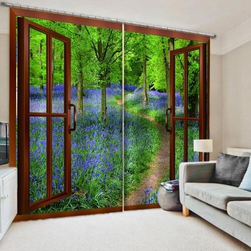 Beautiful Photo Fashion Customized 3D Curtains green forest curtains Thick shading soundproof windproof curtain