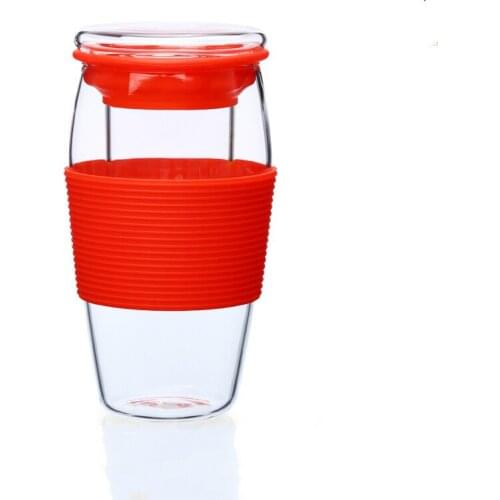 Creative double-layer non-slip glass cup Colorful silicone belt with tea leak cups and mugs Cover filter Stylish portable teacup