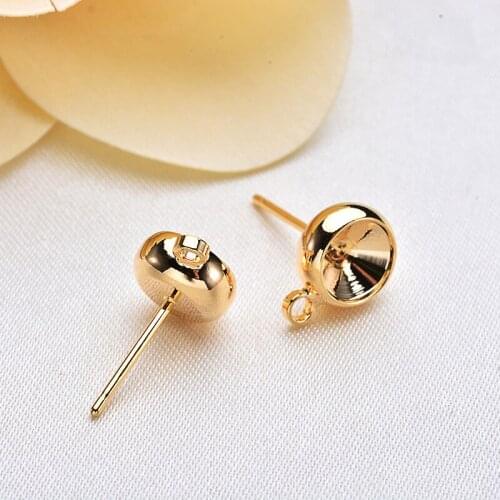 10 Pieces 6 mm 24 K Gold Color Brass With Hooks Hole Round Stud Earrings Pins High Quality Jewellery Accessories