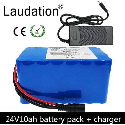 Laudation 24V 10ah Electric Bicycle Lithium Battery 7S 4 P 29.4V 10000mah For 250W 350W Electric Motorcycle With BMS And charger