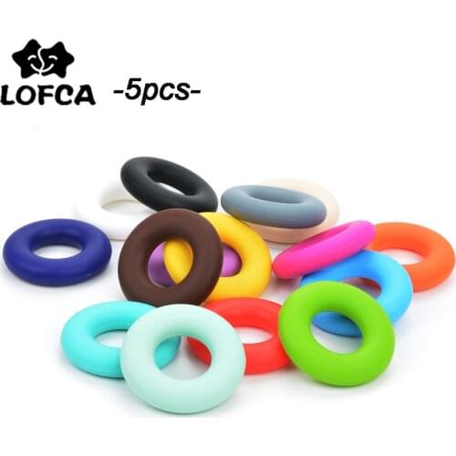 LOFCA Donut 5pcs Silicone Beads Pendant Teether Necklace Teething Chewing Cute Baby Toy Chewable Jewelry Pacifier Clip Holder