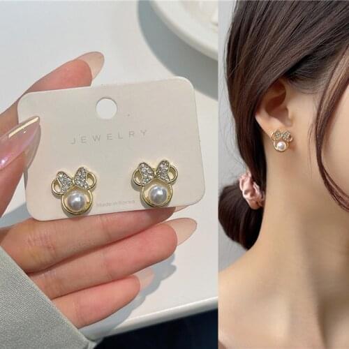 Cute Rhinestone Butterfly Bow Pearl Metal Hoop Stud Earrings for Women Girls Teens Ear Jewelry Earrings 2021 Trend New Arrival