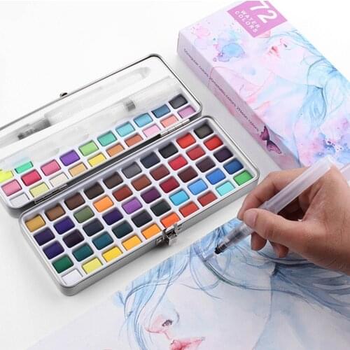 50/72/90 Colors Portable Travel Solid Pigment Watercolor Paints Set With Water Color Brush Pen For Painting Art Supplies