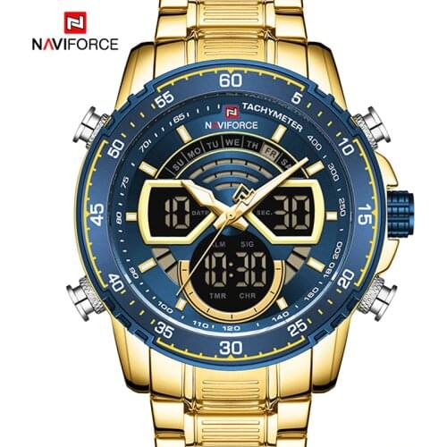 NAVIFORCE Luxury Gold Watches Men Dual Display Military Sport Wristwatch Quartz Digital Watch Waterproof Clock Relogio Masculino